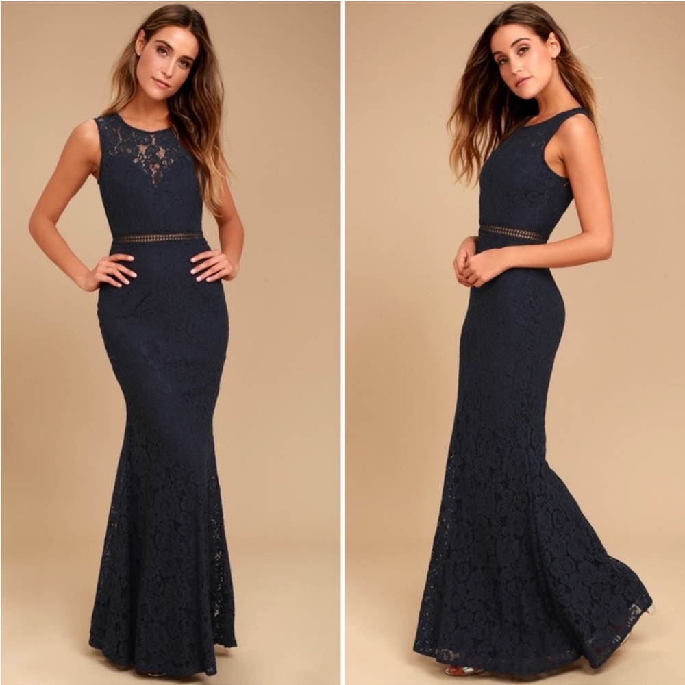 Lulus Music of the Heart Navy Lace Maxi Dress